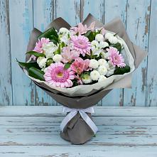 Букет цветов из:  Герберы, Альстромерии и Хризантемы в Ленинск-Кузнецком