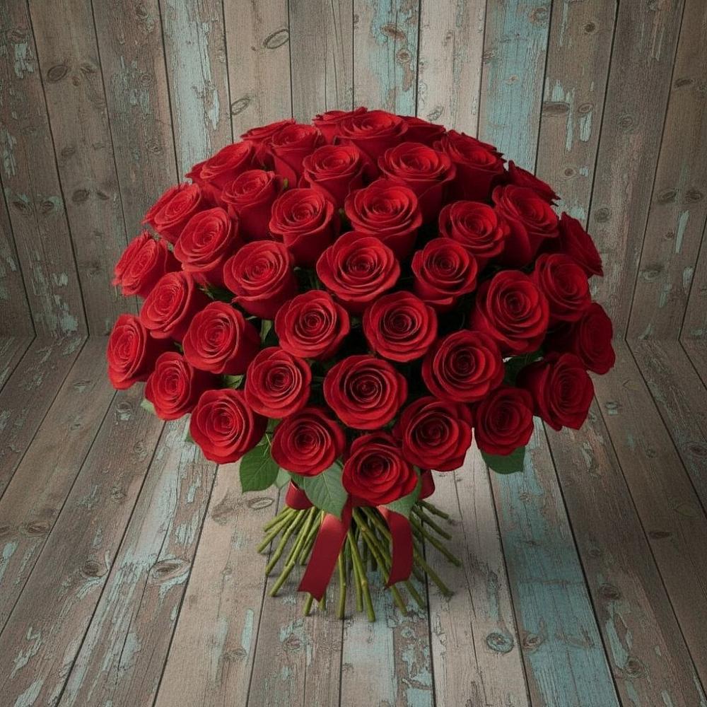 Букет 55 Красных роз Фридом в Ленинск-Кузнецком