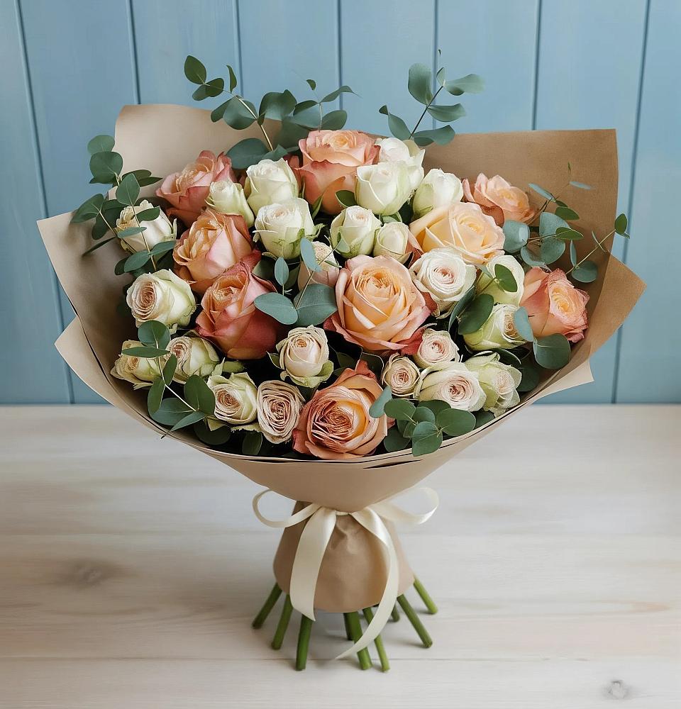 Букет цветов из: Альстромерии и Розы в Ленинск-Кузнецком