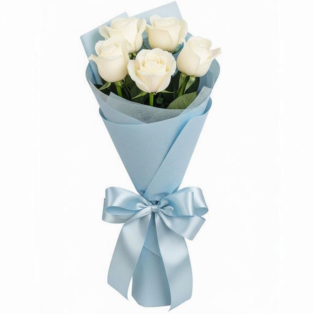 Букет 5 Белых роз Проуд в Ленинск-Кузнецком