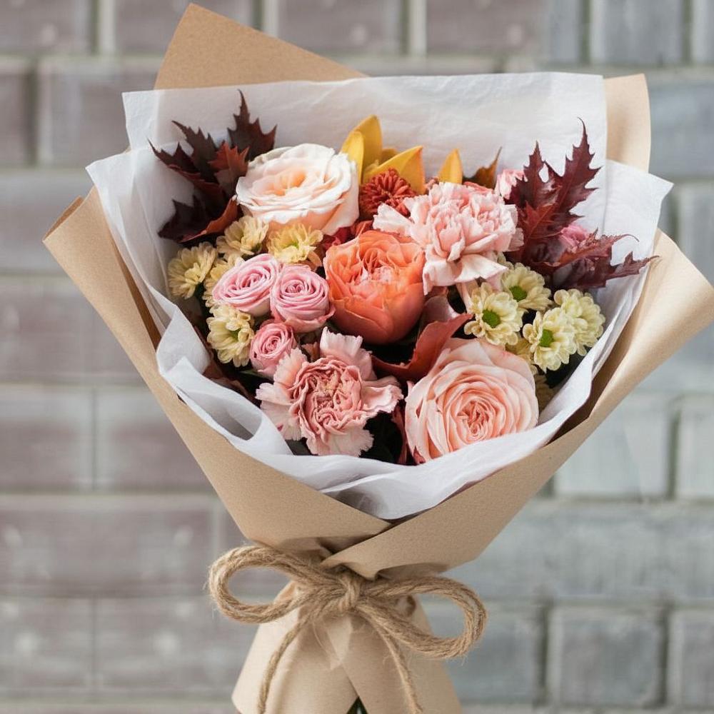 Букет цветов из: Гвоздики, Хризантемы и Розы в Ленинск-Кузнецком