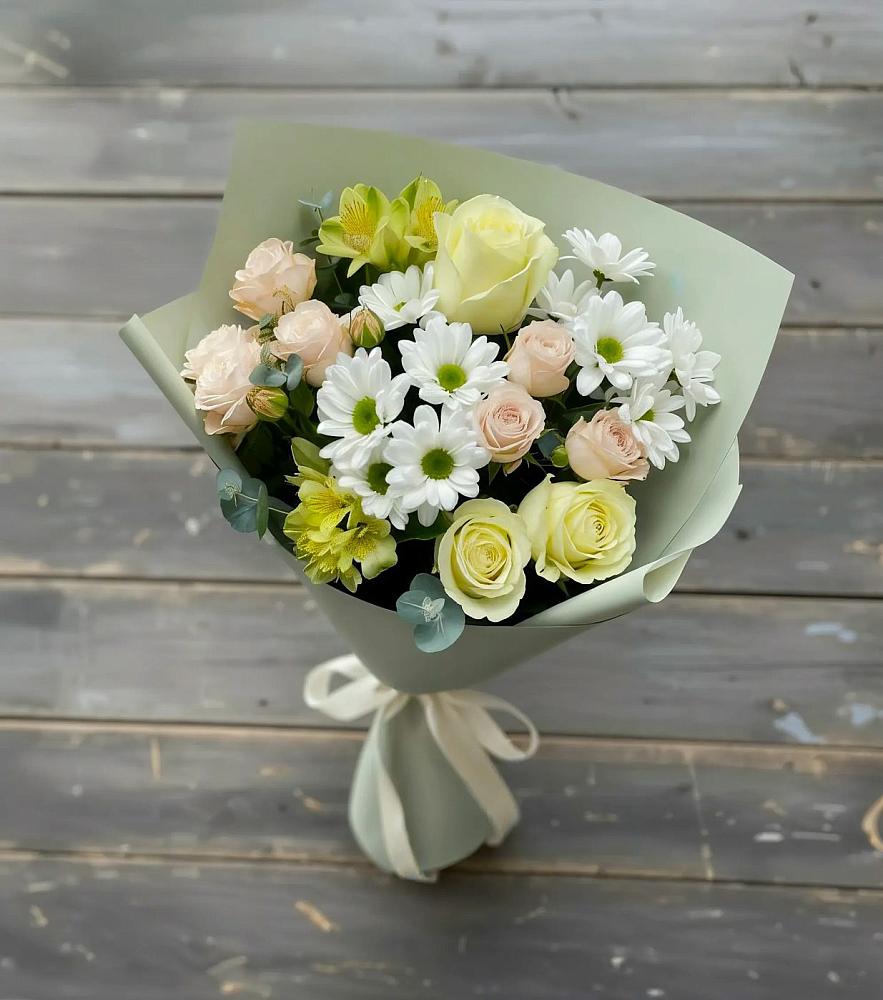 Букет цветов из: Альстромерии, Розы и Хризантемы в Ленинск-Кузнецком