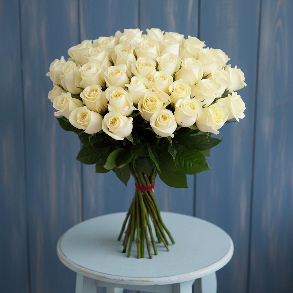 Букет 51 Белая роза Эдлесс Лав в Ленинск-Кузнецком