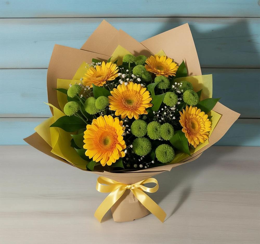Букет цветов из: Герберы и Хризантемы в Ленинск-Кузнецком