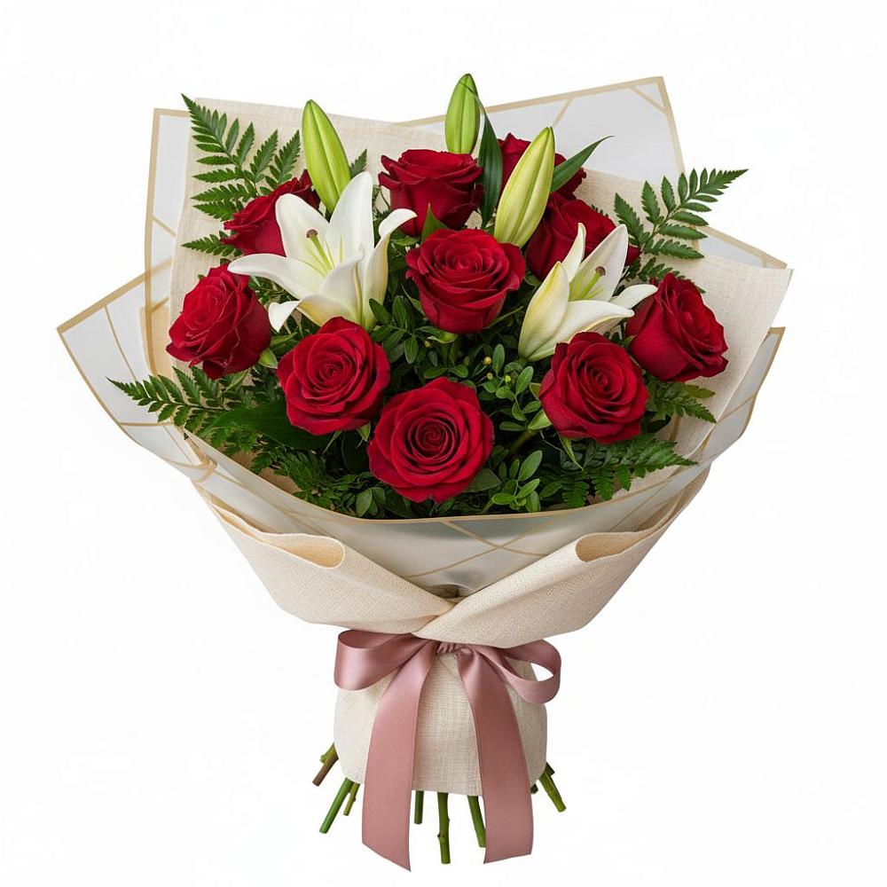 Букет цветов из: Лилии и Розы в Ленинск-Кузнецком