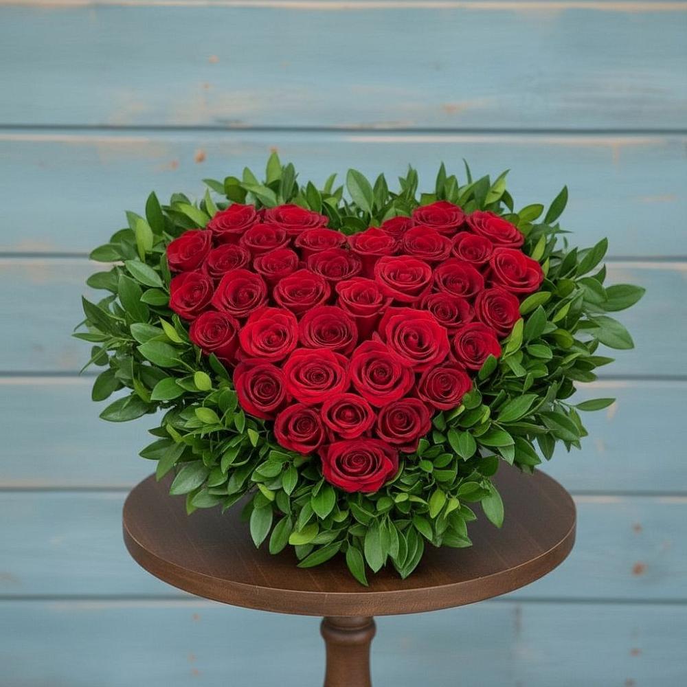 Цветочная композиция из Розы в виде сердца в Ленинск-Кузнецком