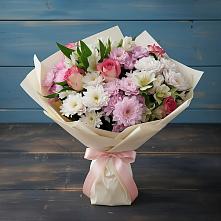 Букет цветов из:  Хризантемы, Альстромерии и Розы в Ленинск-Кузнецком