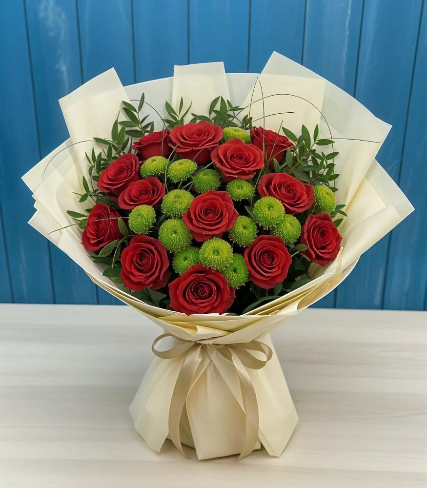 Букет цветов из: Розы и Хризантемы в Ленинск-Кузнецком