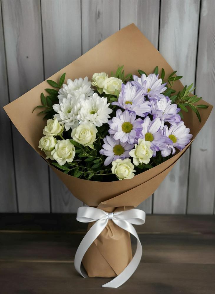 Букет цветов из: Хризантемы и Розы в Ленинск-Кузнецком